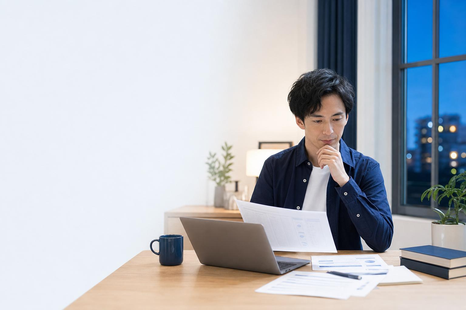 自宅で養成講習を比較する会社員
