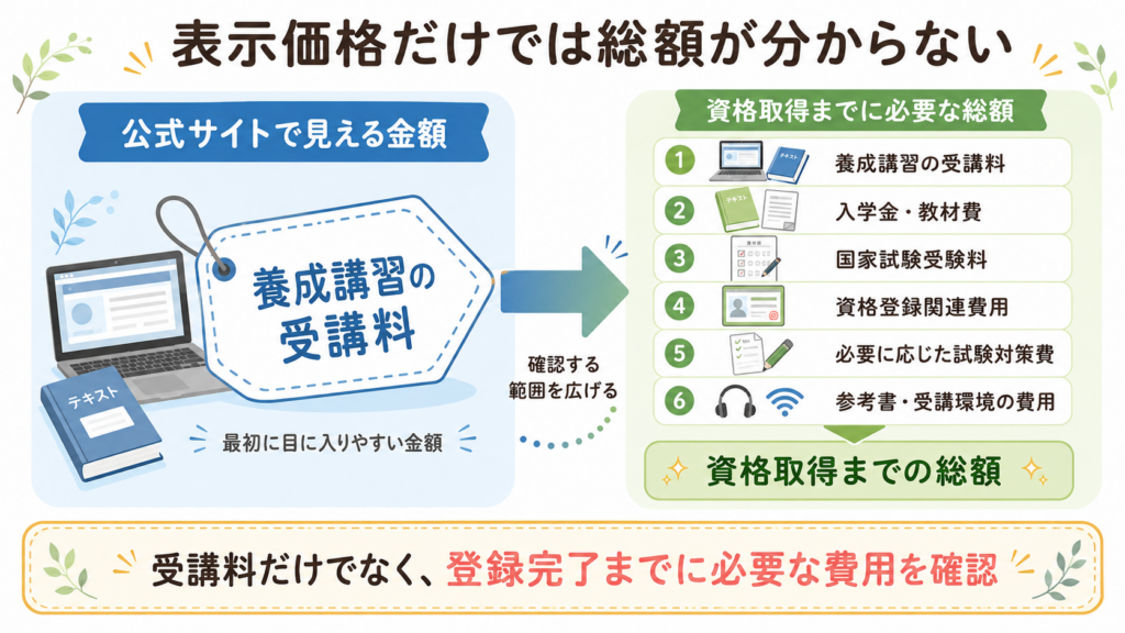 表示価格と資格取得までの総額の違い