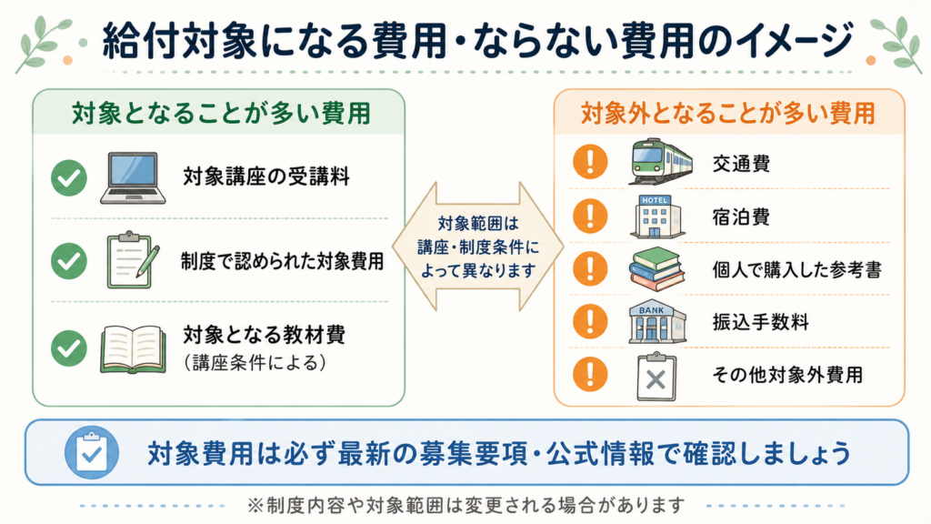 給付対象になりやすい費用・対象外になりやすい費用の整理図