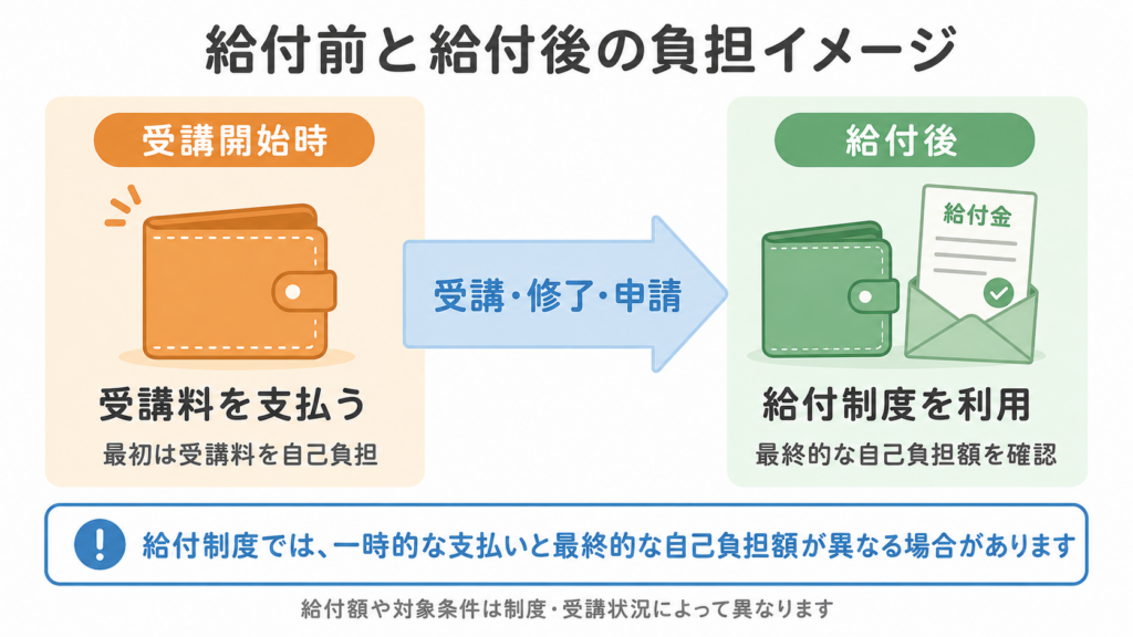 給付前と給付後の自己負担額を比較する図解