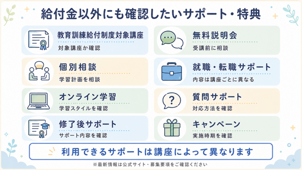 給付金以外に確認したい割引・特典の一覧