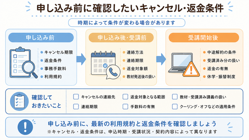 申し込み前に確認したいキャンセル・返金条件