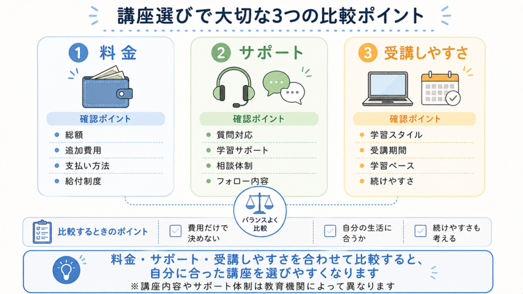料金・サポート・受講しやすさのバランス図