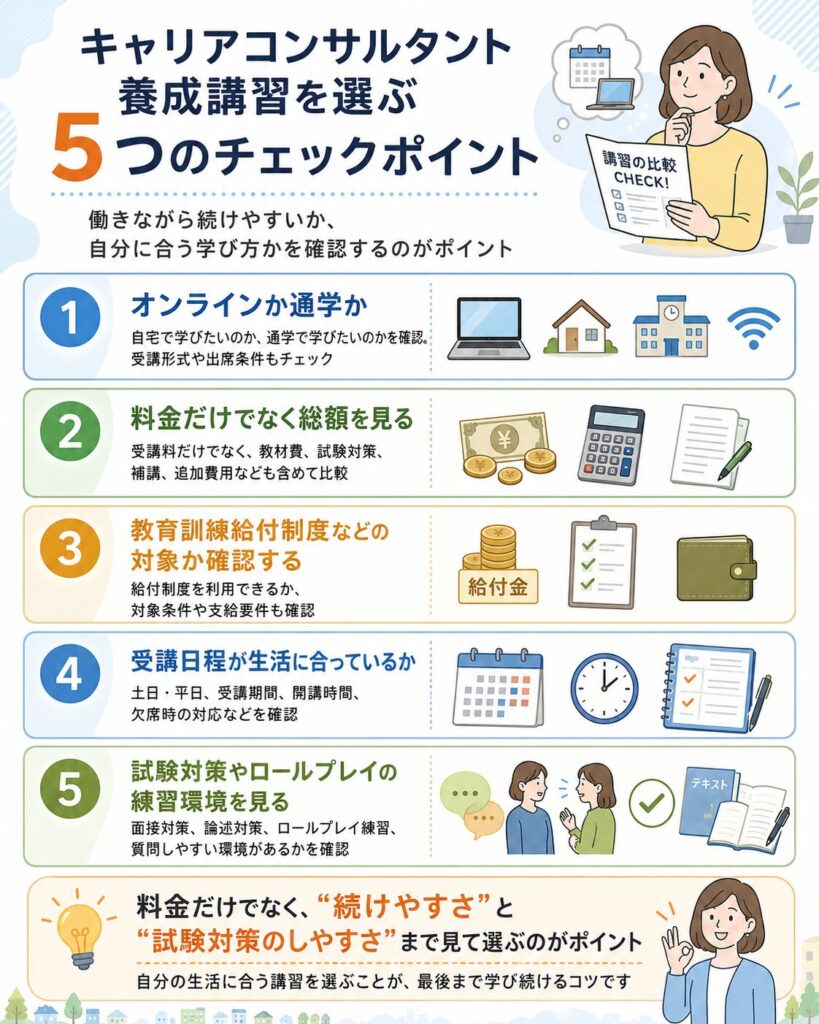 キャリアコンサルタント養成講習を選ぶ5つのチェックポイント