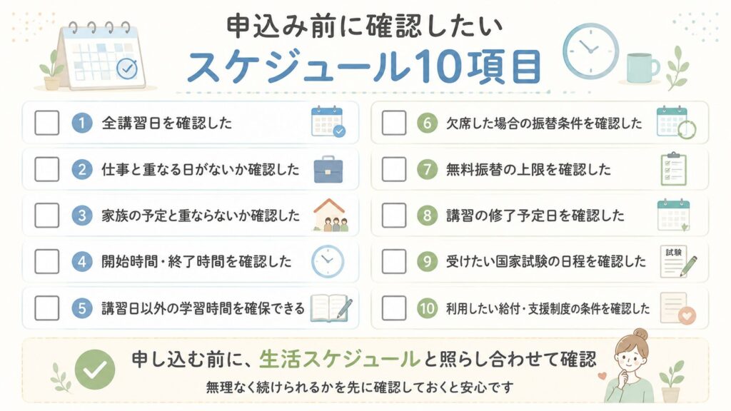 申込み前に確認したいスケジュール10項目