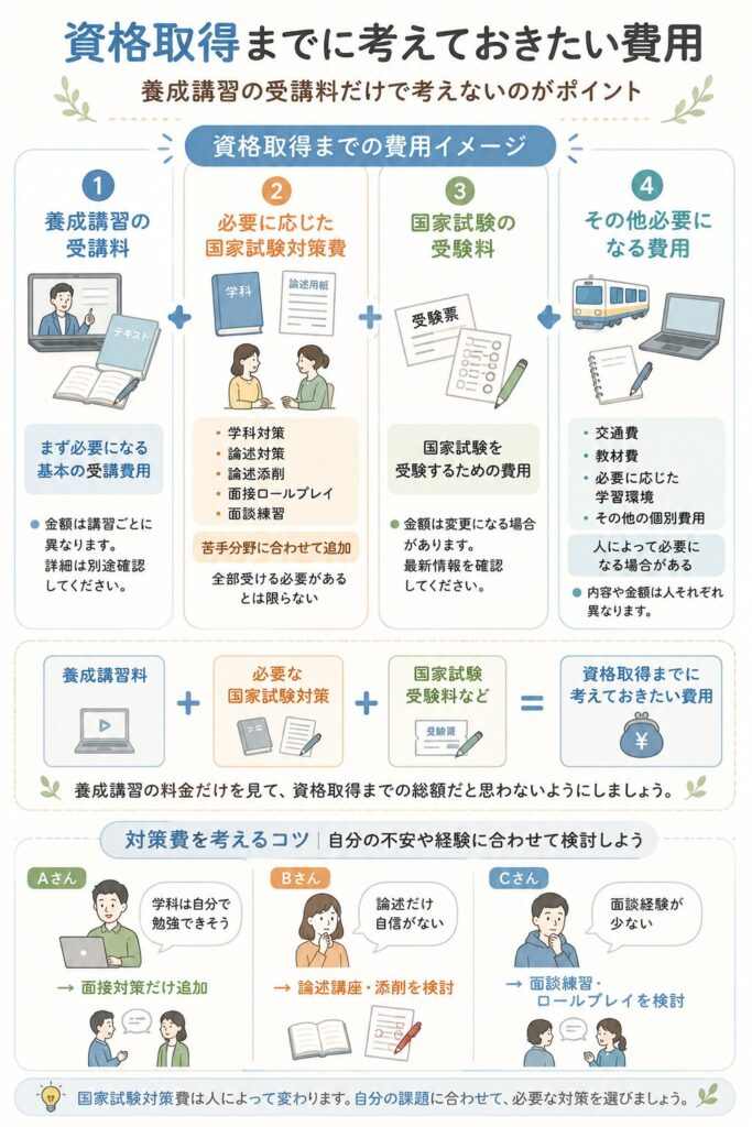 資格取得までに考えておきたい費用の内訳を示す図解