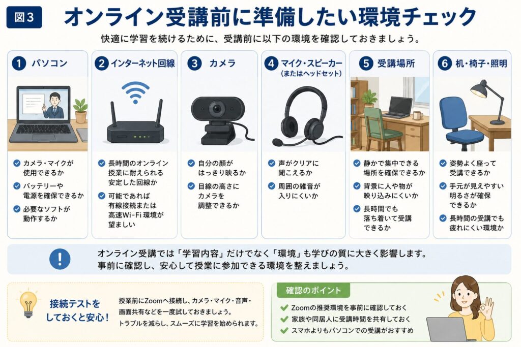 オンライン受講前に準備したい環境チェック